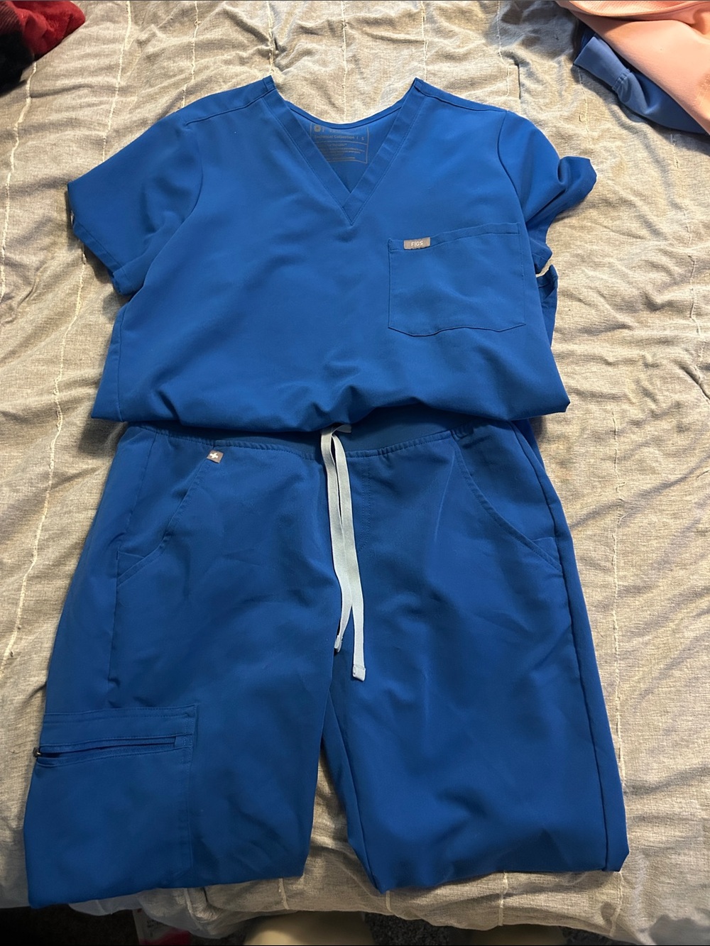 Figs Unisex V-Neck Scrub Top and Drawstring Pants in Royal Blue